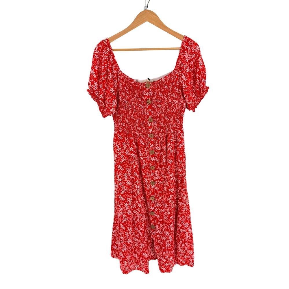 Roxy Red Floral Smocked Dress Medium Cottagecore Summer Dress